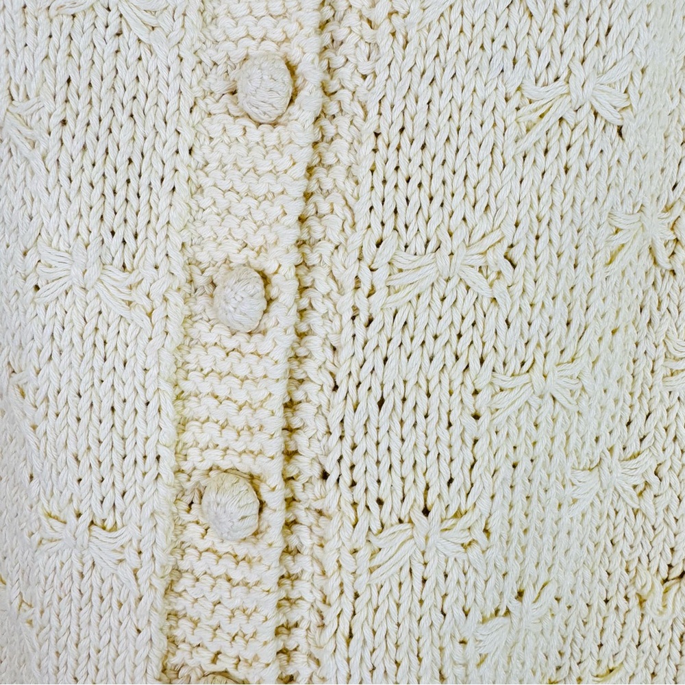 French Countryside Charm Butter Yellow Knit Cardigan Sweater Bows Vintage - Picture 11 of 13